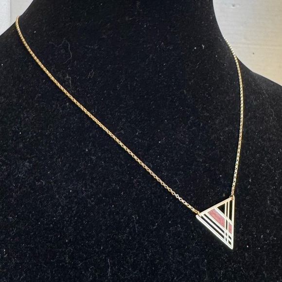 Vintage 1/20 14k Gold Filled Plaid Triangle Pendant Necklace Triangle 17" - Picture 7 of 16